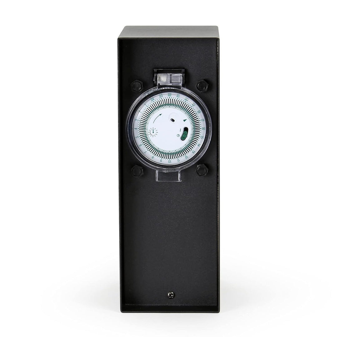 Wiltec Gartensteckdose 2-Fach aus rostfreiem Stahl mit Timer, Aussensteckdose IP44 mit Zeitschaltuhr
