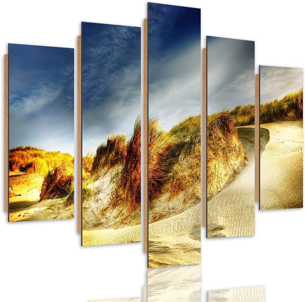 Bilder 5 Teilig Landschaft Deco Panel Kunst Strand Sand Himmel orange 100x70 cm Deco panel 100x70 cm
