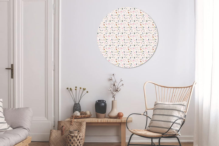 Wandbild Rund Wanddeko Deko Wohnzimmer Bilder 90x90 cm Lehm - Muster - Terazzo, 90x90 cm