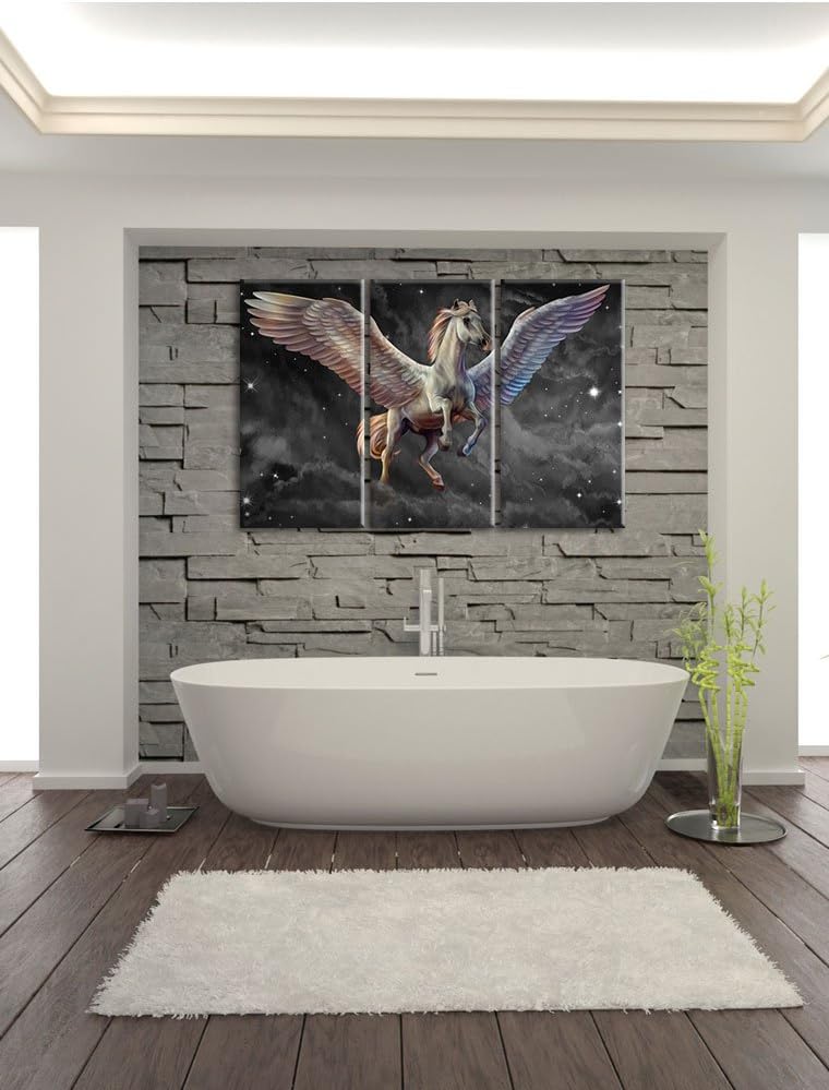 Pixxprint Weisser Pegasus mit Engelsflügel als Leinwandbild/Grösse: 3 Teilig (120x80 cm) cm/Wandbild
