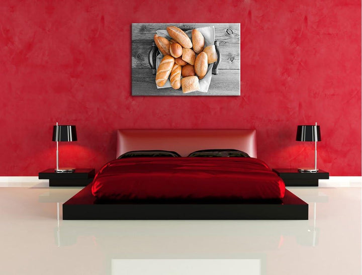Leckere Knusprige Brötchen schwarz/weiss Format: 100x70 auf Leinwand, XXL riesige Bilder fertig gera