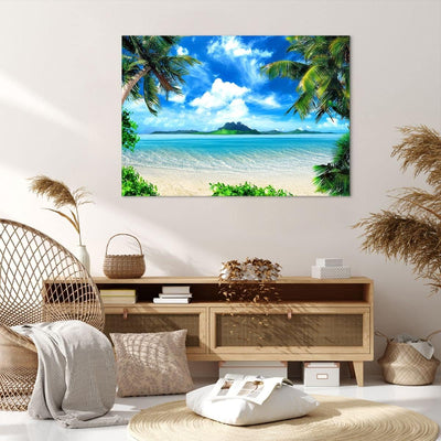 Bilder auf Leinwand 100x70cm Leinwandbild Strand Urlaub Insel Palme Gross Wanddeko Bild Schlafzimmer