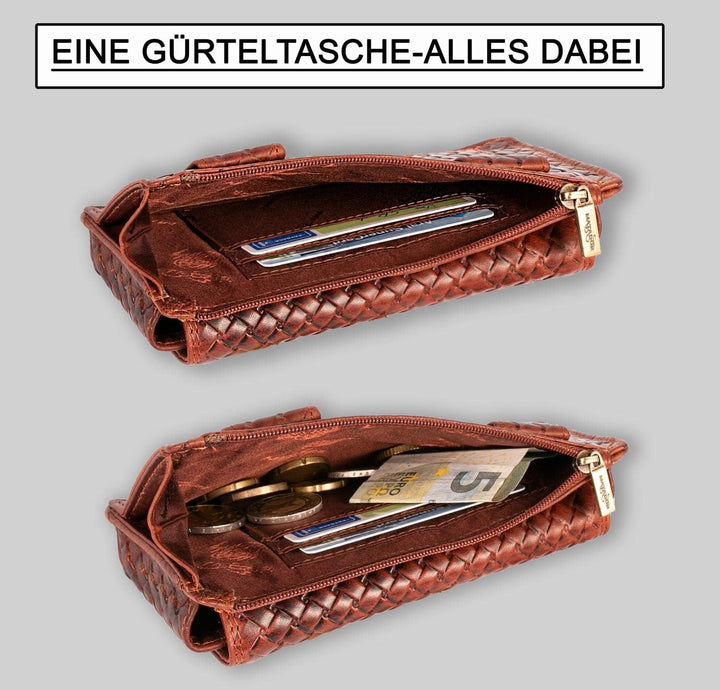 MATADOR Echt Leder Universal Handy-Tasche Holster Gürteltasche Klettverschluss Caro Design Quer für