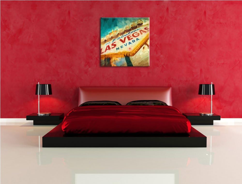 Pixxprint Las Vegas Schild im Retro-Look als Leinwandbild/Grösse: 70x70 cm/Wandbild/Kunstdruck/ferti