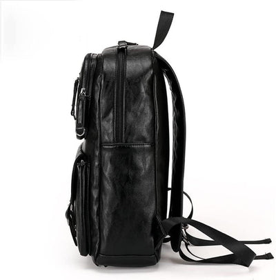 NIDONE Herren PU Leder Rucksack grosse Kapazität Casual Daypack Schwarz Computer Rucksack für Busine