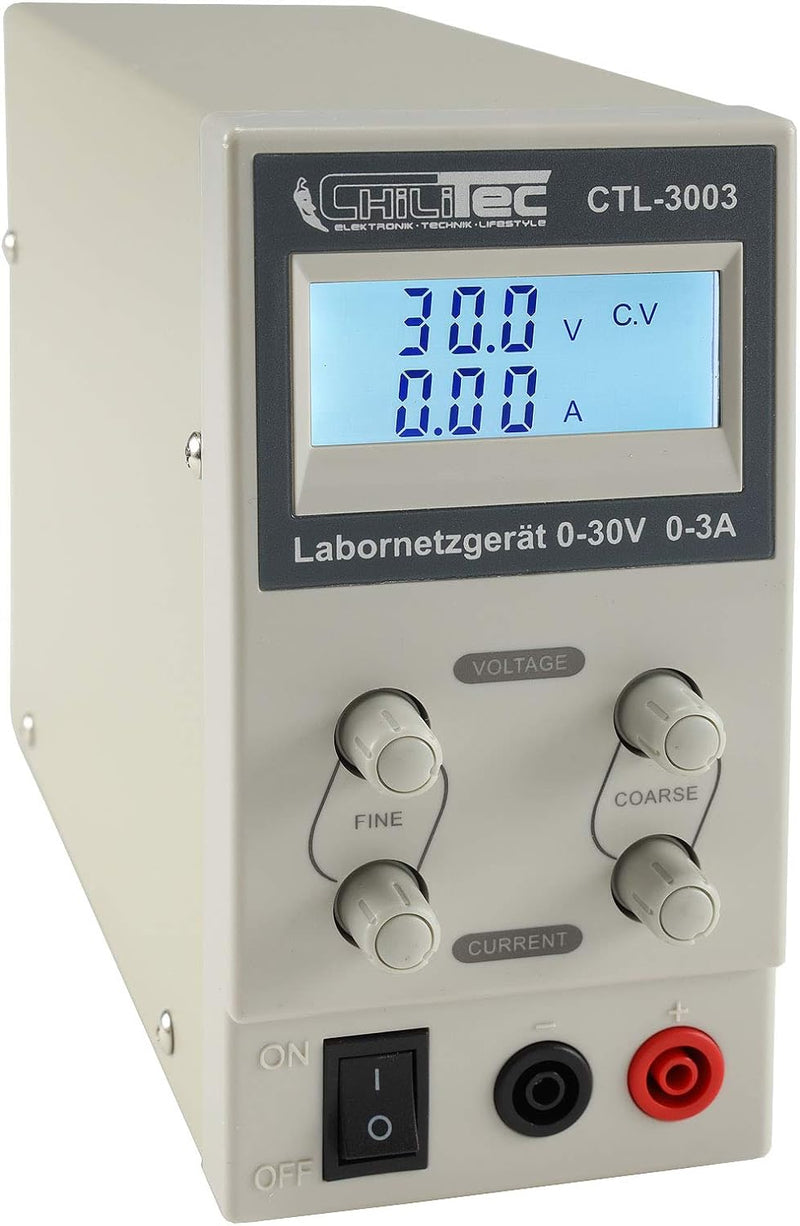 Labornetzgerät mit beleuchtetem Display 0-30V Regelbar I max. 3A 90Watt Kurzschlussfest Überlastschu