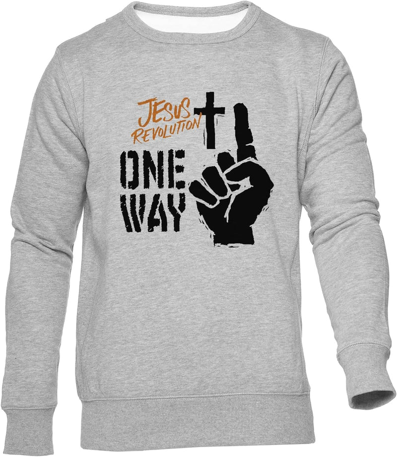 Jesus Revolution One Way Cross Unisex Jumper Herren Dammen Grau Rundhals Lange Ärmel Sweatshirt Men&