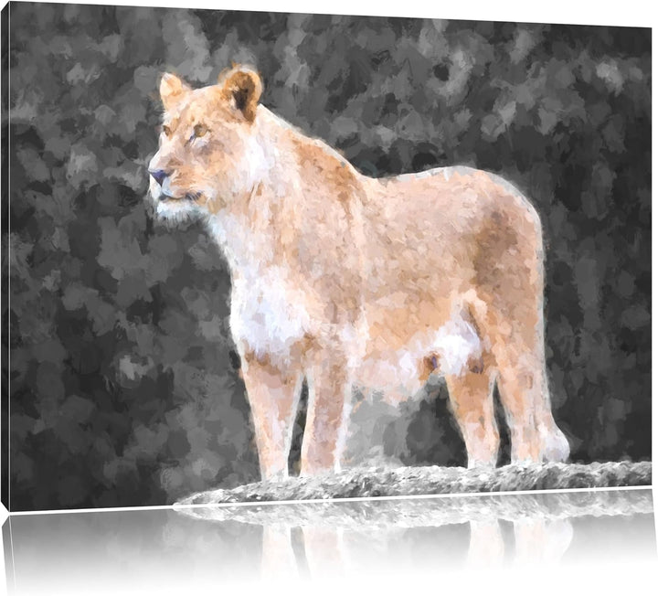 maiestätische Löwin schwarz/weiss Deluxe Format: 100x70 cm auf Leinwand, XXL riesige Bilder fertig g