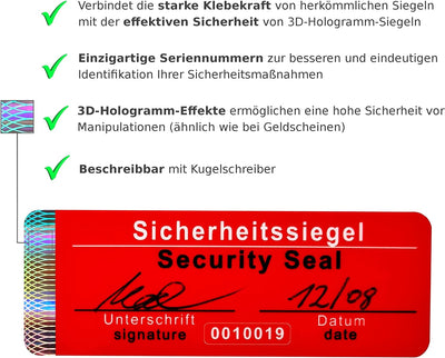 1000 Stk - Sicherheits-Siegel mit Seriennummer - 70x25mm rot, beschreibbar - Sicherheitssiegel, Qual