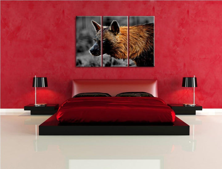 anmutige Hyäne im Wildgras schwarz/weiss Deluxe 3-Teiler Leinwandbild 120x80 Bild auf Leinwand, XXL