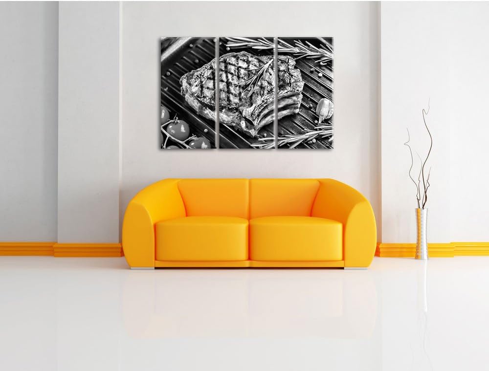 Pixxprint Steak Rumpsteak Fleisch als Leinwandbild/Grösse: 3 Teilig (120x80) cm/Wandbild/Kunstdruck/