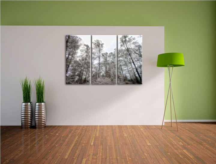 verschneiter Wald Spezial 3-Teiler Leinwandbild 120x80 Bild auf Leinwand, XXL riesige Bilder fertig