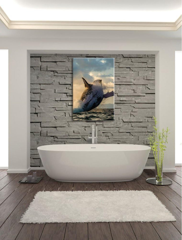 Buckelwale Kanada, Format: 100x70 auf Leinwand, XXL riesige Bilder fertig gerahmt mit Keilrahmen, Ku