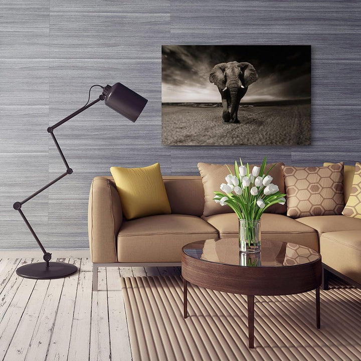 Feeby. Wandbilder - 1 Teilig- 78x118 cm - Bilder Kunstdrucke Deko Panel, ELEFANT, NATUR, SCHWARZ UND