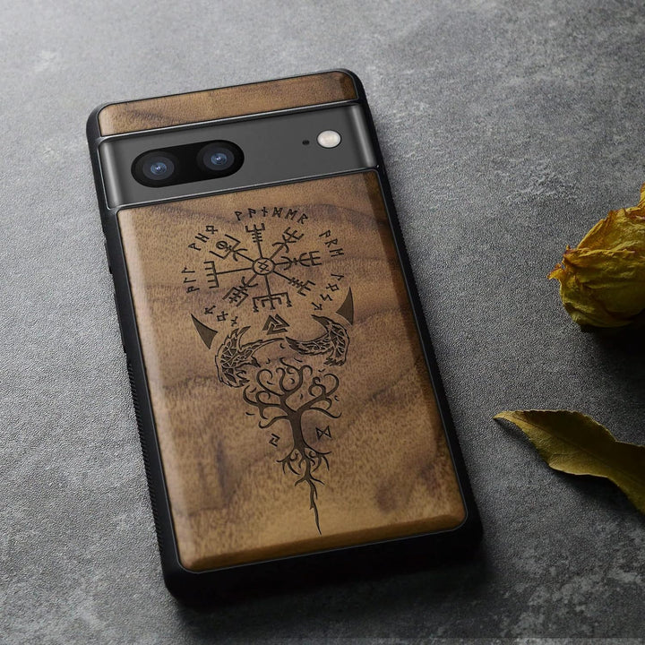 Carveit Holz Handyhülle für Google Pixel 7a Cover [Einzigartiges Design Case] Stossstange hülle Komp