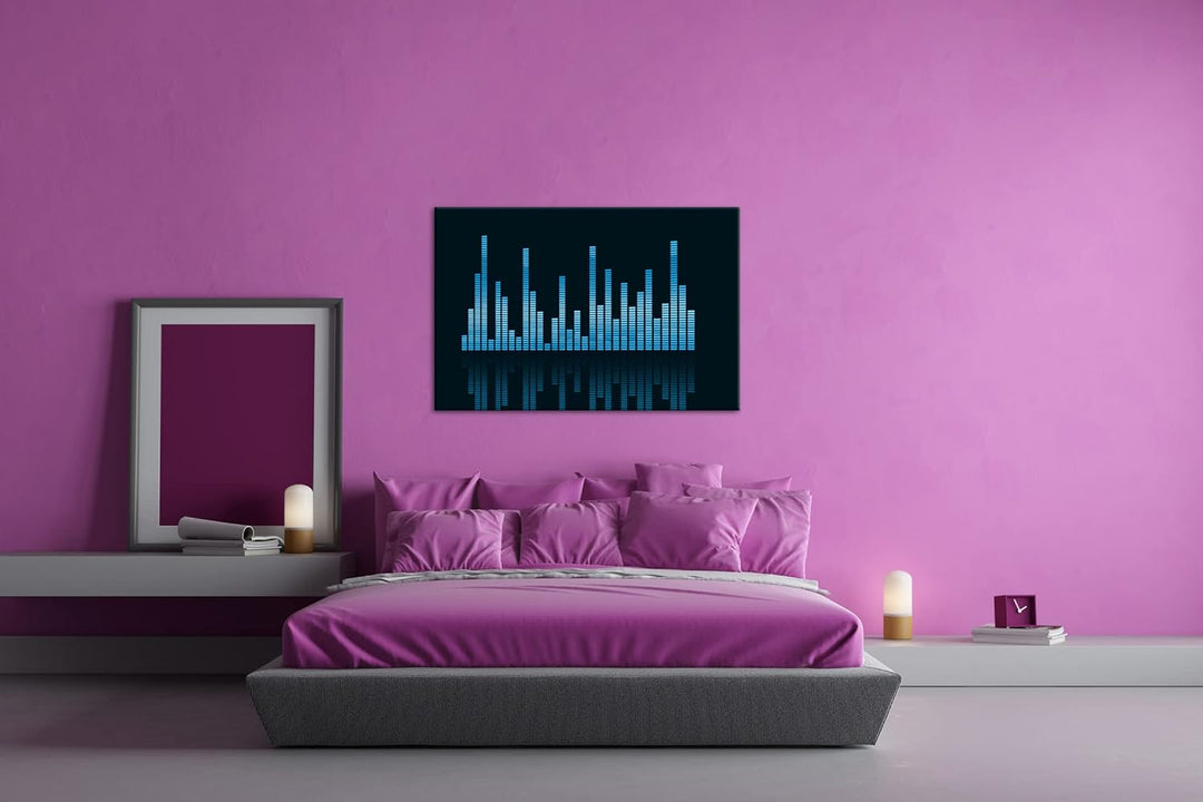 Dark digitale Sound Levels Format 80x60 Effekt: Monocrome Blau als Leinwandbild, Motiv fertig gerahm