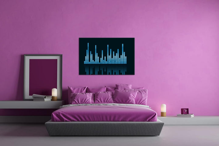 Dark digitale Sound Levels Format 80x60 Effekt: Monocrome Blau als Leinwandbild, Motiv fertig gerahm