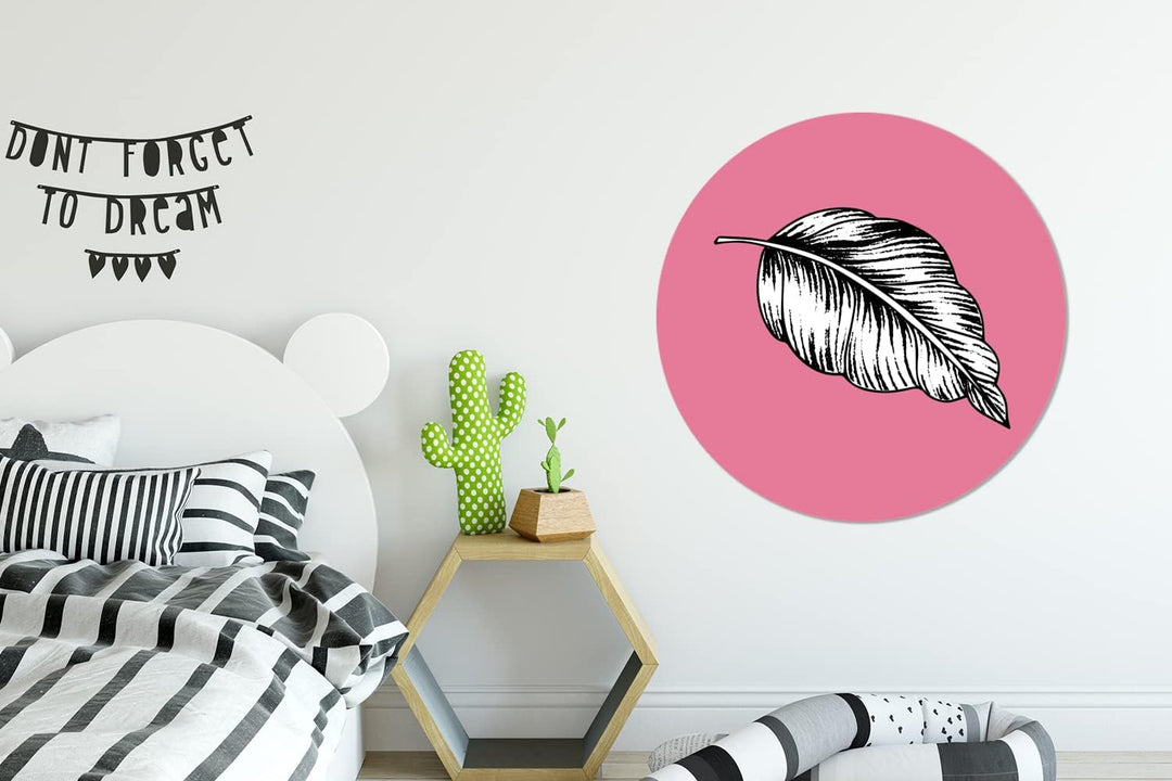 MuchoWow Wandbild Rund Wanddeko Deko Wohnzimmer Bilder 90x90 cm Blätter - Retro - Natur - Blumenkraf