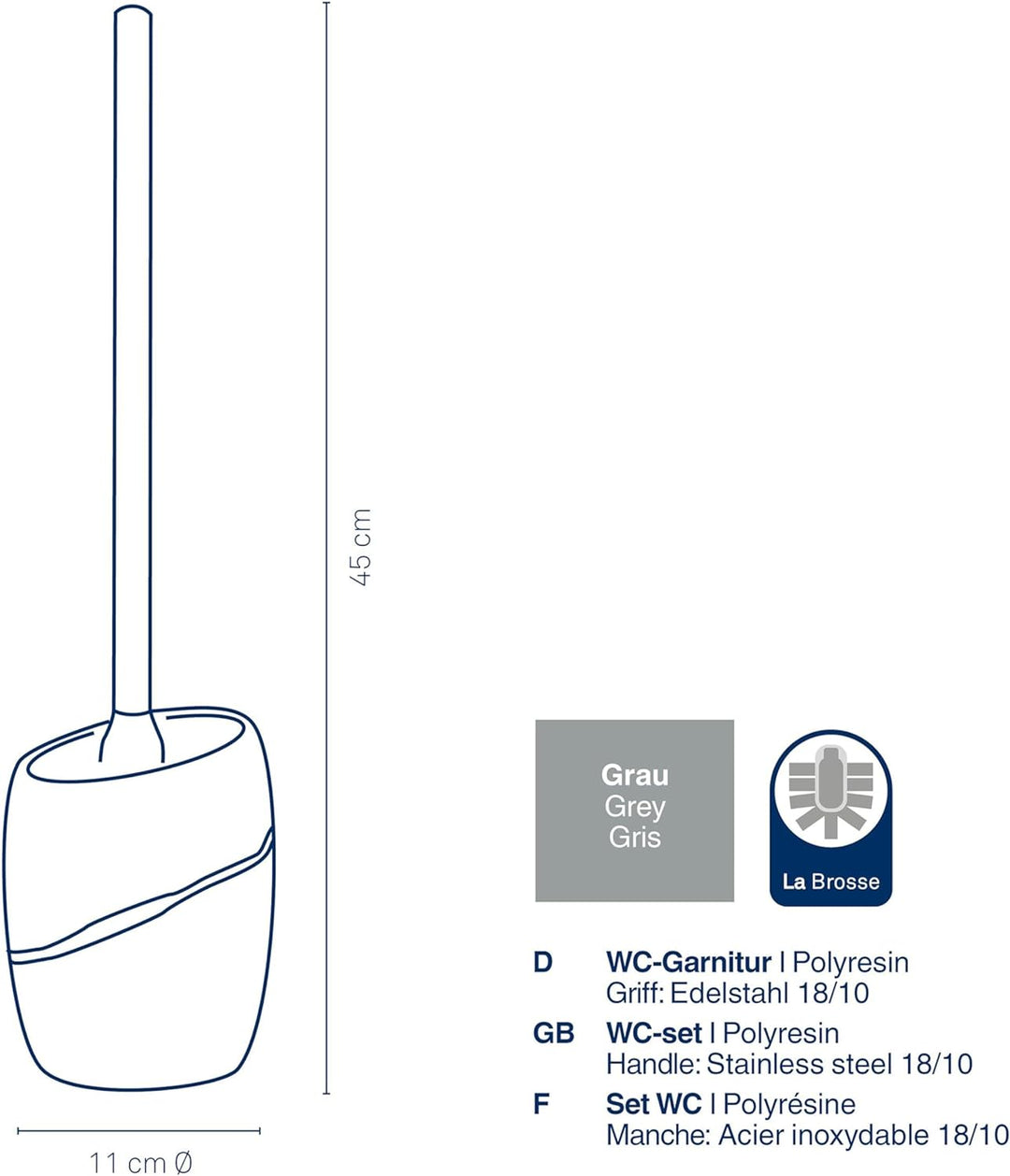 KELA 20258, WC-Bürste und Behälter, WC-Garnitur, Poly, Talus, Grau WC-Set, WC-Set