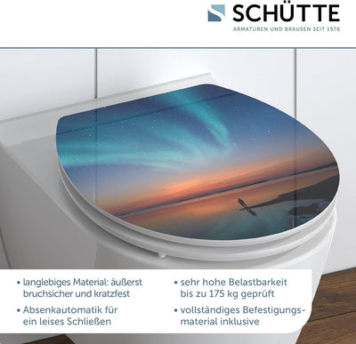 Schütte POLAR LIGHTS WC-Sitz mit Absenkautomatik aus Holz, Hochglanz Toilettensitz mit Klodeckel, To