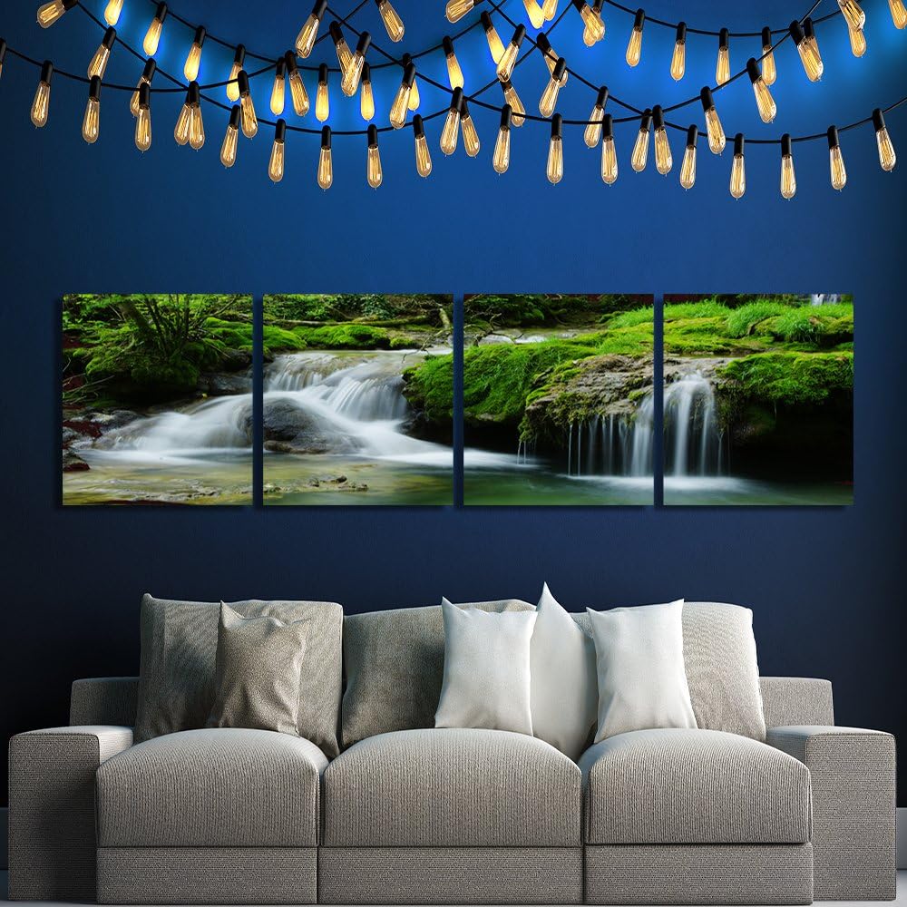 Feeby Bilder 4 Teile Wasserfall Wald 200x50 cm Wohnzimmer Schlafzimmer Büro Flur Küche Wandbilder Mo