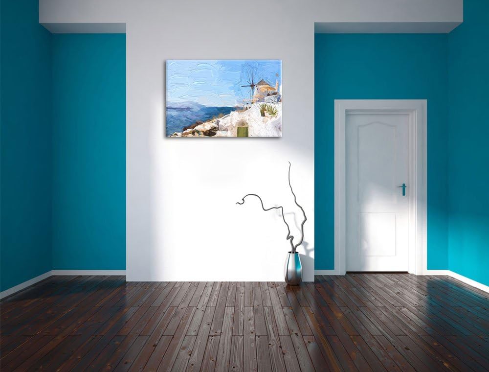 Pixxprint weisse Häuser in Griechenland als Leinwandbild/Grösse: 100x70 cm/Wandbild/Kunstdruck/ferti