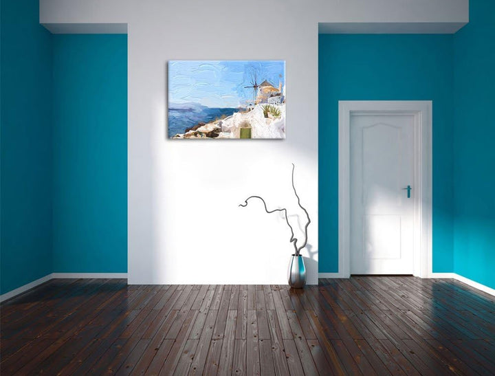 Pixxprint weisse Häuser in Griechenland als Leinwandbild/Grösse: 100x70 cm/Wandbild/Kunstdruck/ferti