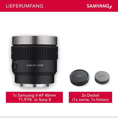 Samyang V-AF 45mm T1,9 FE für Sony E, Videoobjektiv, Auto Fokus Objektiv, Cine Lens 8K Unterstützung