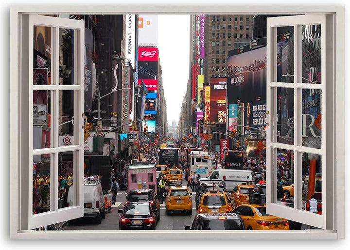 Feeby Wandbild New York Druckbild Leinwandbild Fenster-Illusion mehrfarbig 90x60 cm Leinwandbild 90x