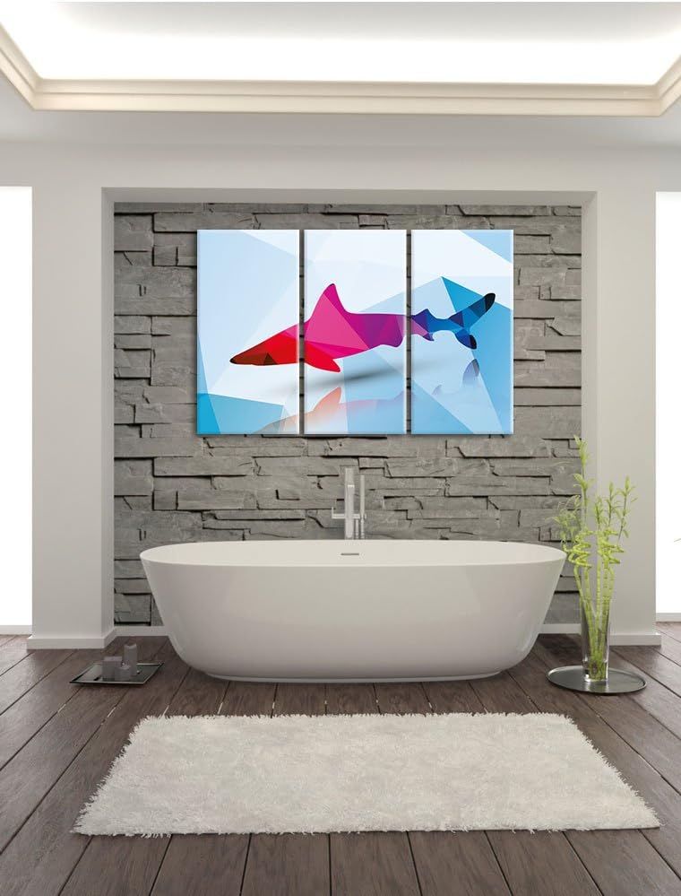 Pixxprint gefährlicher Vector Hai als Leinwandbild | Grösse: 3 Teilig (120x80) | Wandbild| Kunstdruc