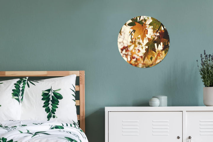 MuchoWow Wandbild Rund Wanddeko Deko Wohnzimmer Bilder 30x30 cm Natur - Herbstblätter - Rustikal, 30