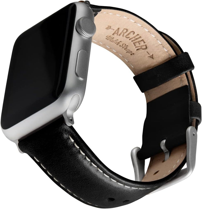 Archer Watch Straps - Uhrenarmbänder aus Hochwertigem Genarbtem Leder für Apple Watch Black/Naturwei