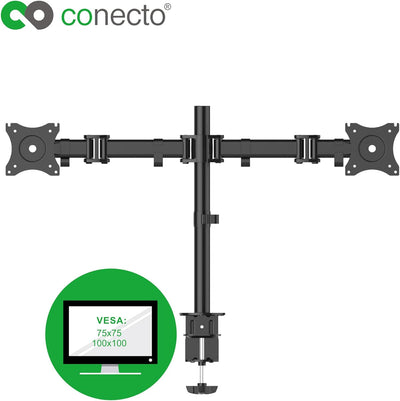 conecto,Monitor-Halterung für Zwei Bildschirme bis 27 Zoll,neigbar (+-45°),schwenkbar (+-180°),drehb