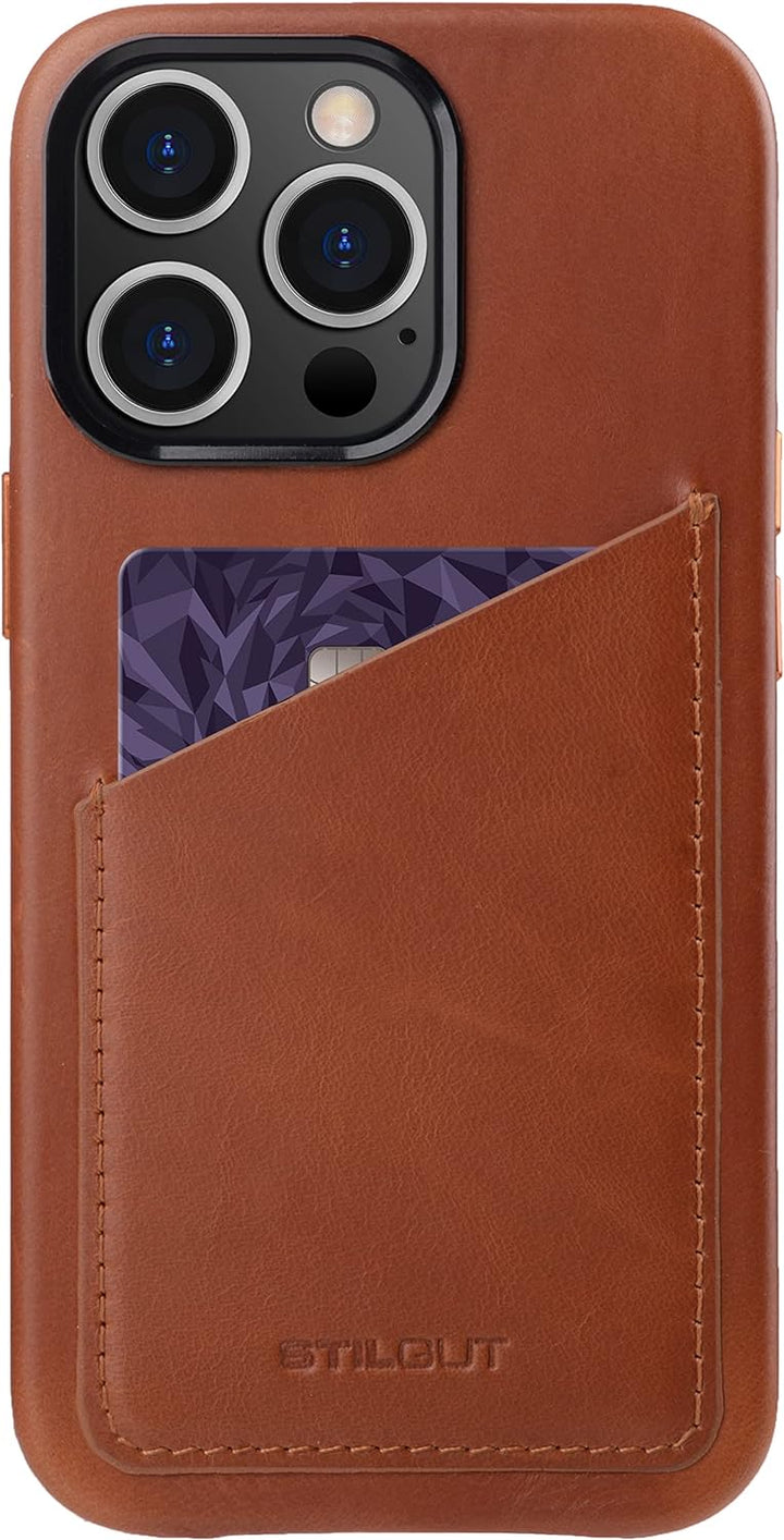 STILGUT Cover kompatibel mit iPhone 13 Pro Max Hülle mit Kartenfach, Case aus Leder, Kartenhülle - C