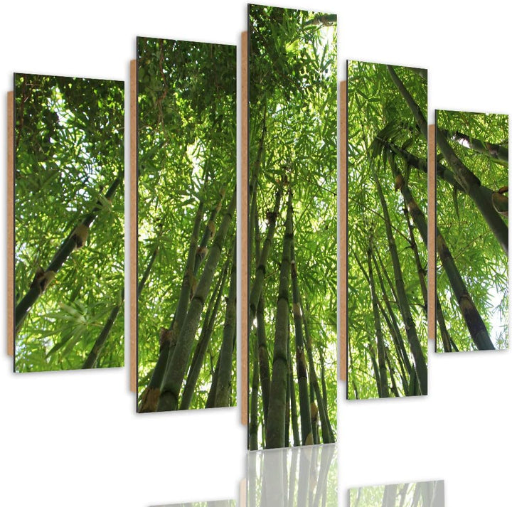 Feeby Bilder Modern Landschaft 5 Teilig Design Art Natur Bäume Wald grün 100x70 cm Deco panel 100x70