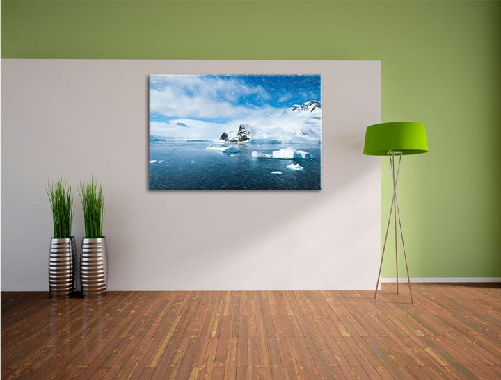 Pixxprint Winterlandschaft in der Antarktis / 100x70cm Leinwandbild bespannt auf Holzrahmen/Wandbild