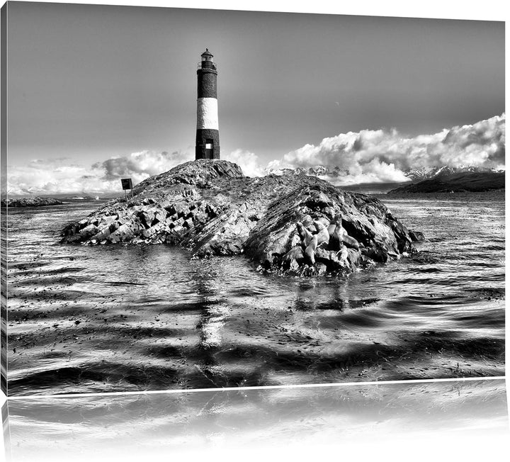 Pixxprint Leuchtturm Robben / 100x70cm Leinwandbild bespannt auf Holzrahmen/Wandbild Kunstdruck Deko