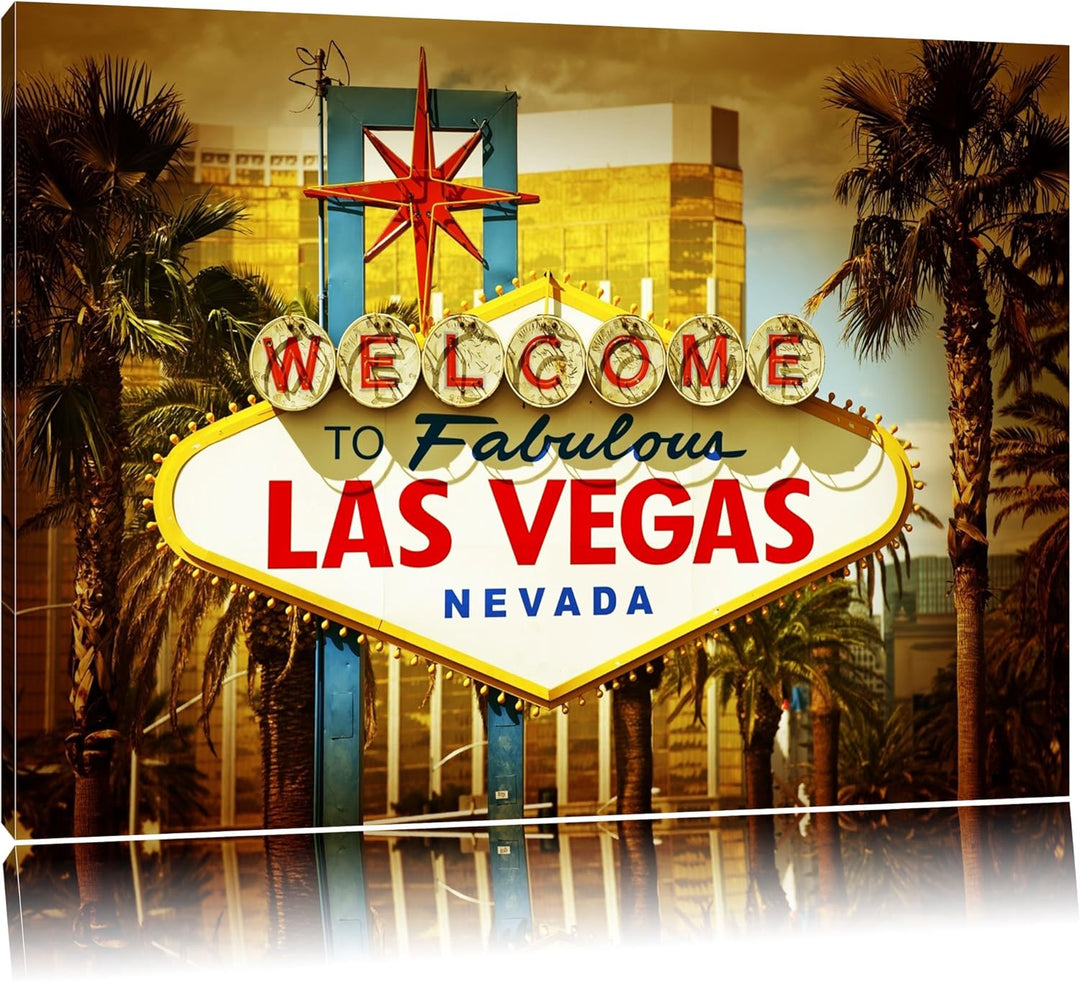 Las Vegas Ortseingangsschild Format: 100x70 auf Leinwand, XXL riesige Bilder fertig gerahmt mit Keil