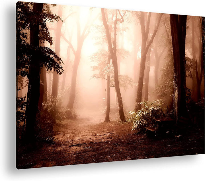 deyoli neblischer Waldweg Format: 80x60 als Leinwand, Motiv fertig gerahmt auf Echtholzrahmen, Hochw