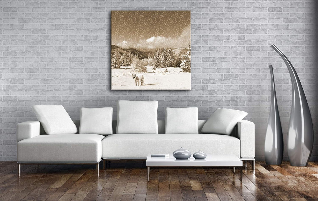 deyoli Tiger im Schneesturm Format: 60x60 Effekt: Sepia als Leinwandbild, Motiv auf Echtholzrahmen,