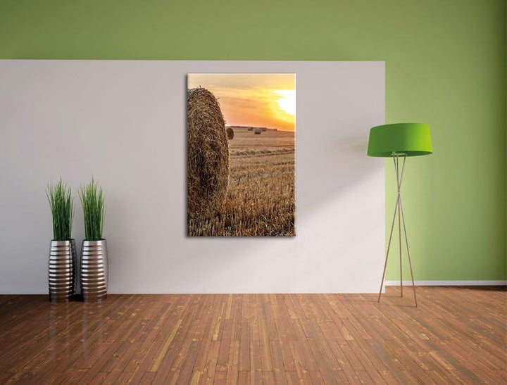 Strohballen auf Feld, Format: 100x70 auf Leinwand, XXL riesige Bilder fertig gerahmt mit Keilrahmen,