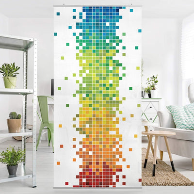 Raumteiler Kinderzimmer Pixel-Regenbogen 250x120cm inkl. transparenter Halterung 250x120cm incl. tra