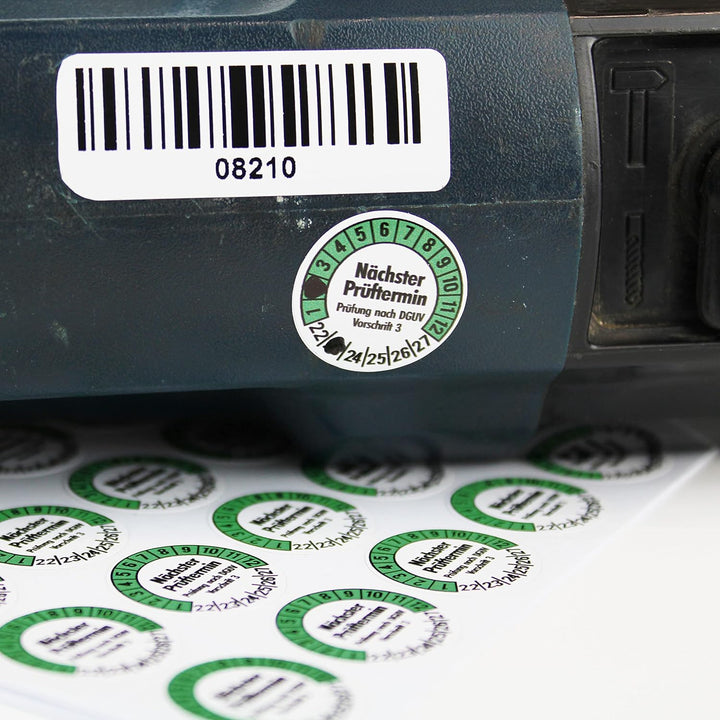 560 Prüfplaketten 20mmØ DGUV V3 "Nächster Prüftermin" 2024-2029, selbstklebend, Prüfaufkleber, E-Che