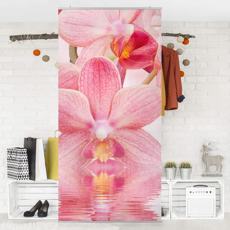 Bilderwelten Raumteiler Rosa Orchideen auf Wasser 250x120cm ohne Halterung 250x120cm without hanger,