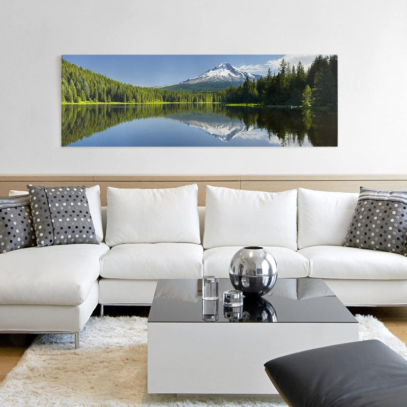 Bilderwelten Leinwandbild - Vulkan mit Wasserspiegelung - Panorama Quer, 40cm x 120cm, 40cm x 120cm