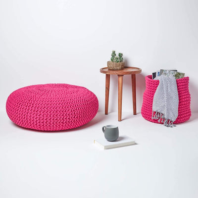 Homescapes Pouf Strickpouf rundes Bodenkissen, Sitzpouf 70 x 23 cm, gepolsterter Sitzhocker, Sitzpuf