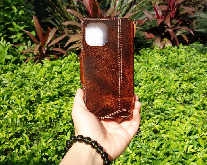 Yogurt Lederhülle für iPhone 14 Pro, Hülle Ledertasche Echtleder Case Handyhülle für iPhone 14 Pro,