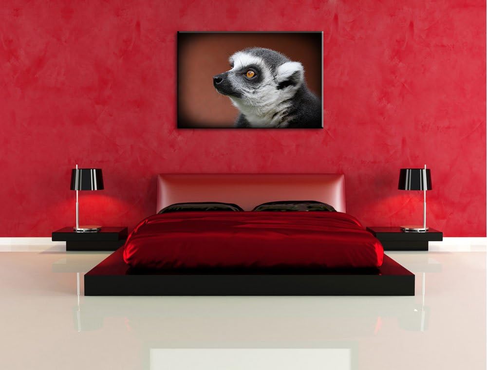 Pixxprint wachsamer Katta auf Leinwand, XXL riesige Bilder fertig gerahmt mit Keilrahmen, Kunstdruck
