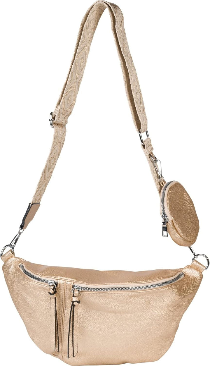 styleBREAKER Damen Halbmond Crossbody Schultertaschen Set 3-Teilig, Schultergurt mit Muster, Schlüss