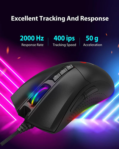 Gigastone Gaming-Maus 16.000 DPI, Kabelgebundene Gaming-Maus Mit Anpassbarer RGB-Hintergrundbeleucht